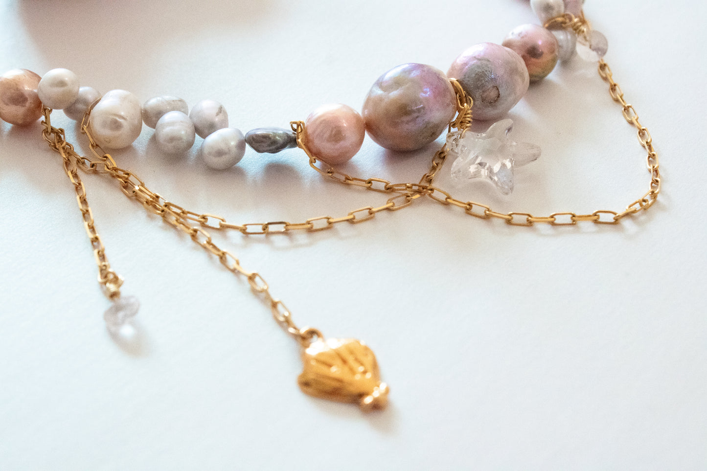 Aphrodite. Necklace with pearls, Swarovski and shell pendant.